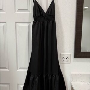 Black V-Neck Maxi Dress with Smocked Waist
